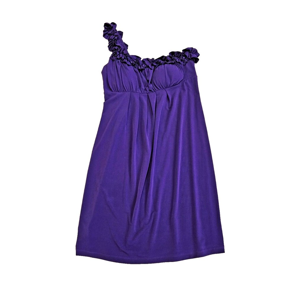 Enfocus Studio Cocktail Dress Women Sz8 Regal Purple One Shoulder Rosette Accent
